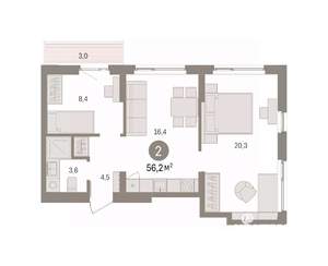 2-к квартира, вторичка, 56м2, 5/9 этаж