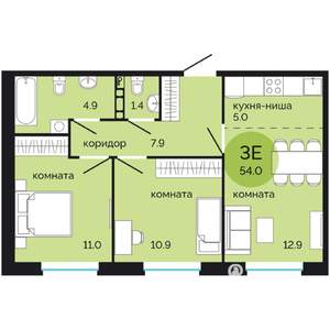 3-к квартира, вторичка, 54м2, 5/7 этаж