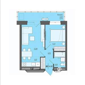 2-к квартира, вторичка, 35м2, 17/25 этаж