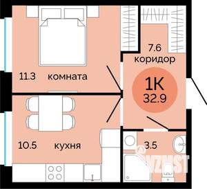 1-к квартира, строящийся дом, 33м2, 14/17 этаж