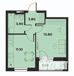1-к квартира, вторичка, 34м2, 8/15 этаж