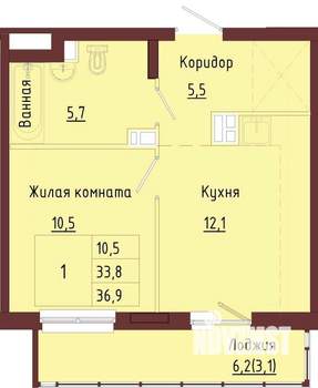 1-к квартира, строящийся дом, 40м2, 6/9 этаж