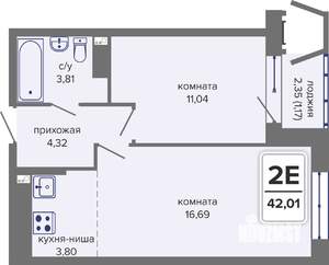 2-к квартира, вторичка, 42м2, 7/14 этаж