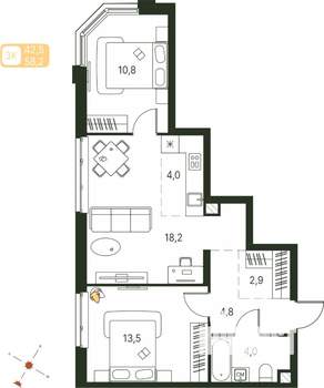 Студия квартира, строящийся дом, 58м2, 2/20 этаж