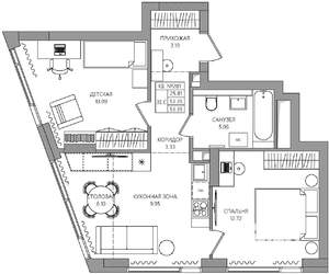 3-к квартира, строящийся дом, 53м2, 11/28 этаж