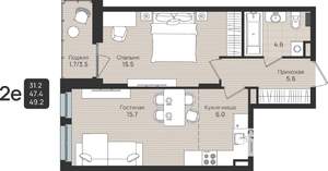 2-к квартира, вторичка, 49м2, 5/6 этаж