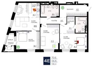 4-к квартира, вторичка, 118м2, 8/9 этаж