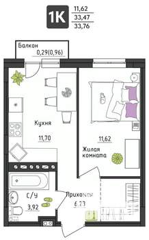 1-к квартира, вторичка, 34м2, 2/4 этаж