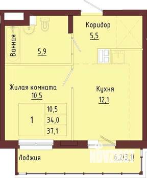 1-к квартира, строящийся дом, 40м2, 2/9 этаж
