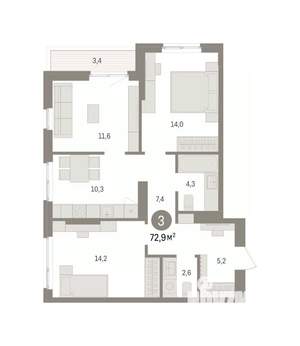 3-к квартира, вторичка, 73м2, 8/16 этаж
