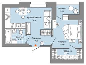 1-к квартира, вторичка, 41м2, 4/8 этаж