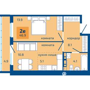 2-к квартира, строящийся дом, 47м2, 2/10 этаж