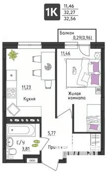 1-к квартира, вторичка, 33м2, 1/4 этаж