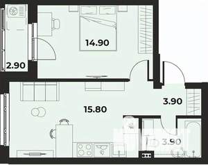 2-к квартира, вторичка, 40м2, 1/15 этаж