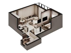 Студия квартира, строящийся дом, 54м2, 2/6 этаж