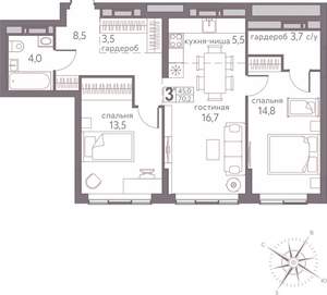 3-к квартира, вторичка, 70м2, 18/19 этаж