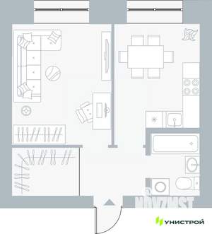 1-к квартира, вторичка, 38м2, 1/5 этаж