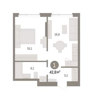 1-к квартира, вторичка, 43м2, 2/16 этаж