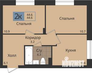 2-к квартира, вторичка, 45м2, 1/4 этаж