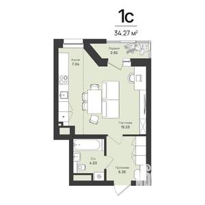 1-к квартира, строящийся дом, 34м2, 2/16 этаж