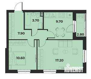 2-к квартира, вторичка, 51м2, 3/15 этаж