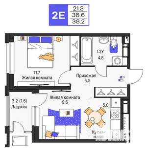 2-к квартира, строящийся дом, 38м2, 10/25 этаж