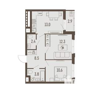 2-к квартира, вторичка, 52м2, 7/16 этаж