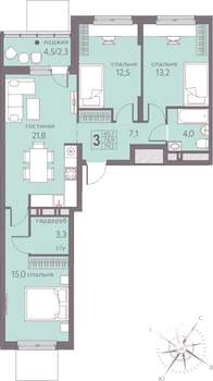 3-к квартира, вторичка, 79м2, 2/22 этаж