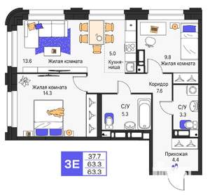 3-к квартира, строящийся дом, 63м2, 3/19 этаж