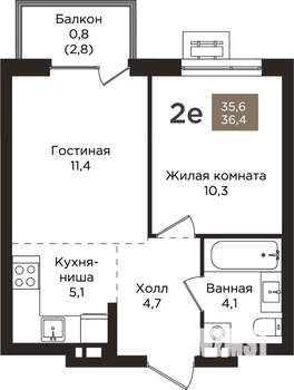 2-к квартира, вторичка, 36м2, 4/9 этаж