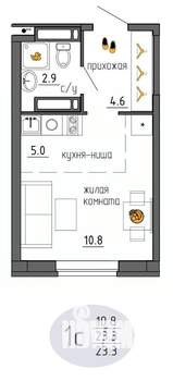 Студия квартира, строящийся дом, 23м2, 21/25 этаж
