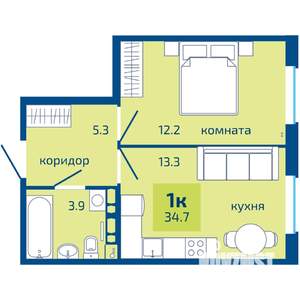 1-к квартира, вторичка, 35м2, 9/10 этаж