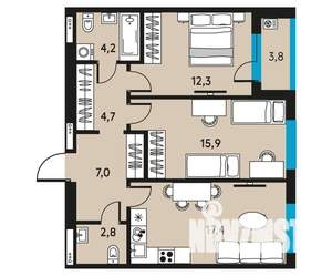 3-к квартира, вторичка, 66м2, 30/30 этаж