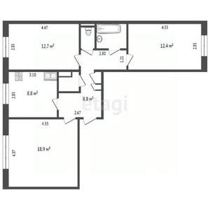 3-к квартира, вторичка, 67м2, 1/9 этаж