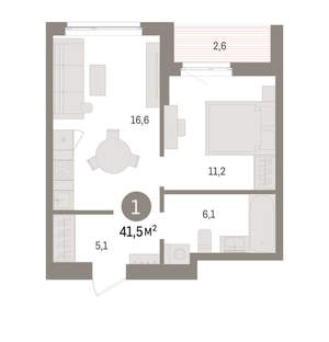 1-к квартира, вторичка, 42м2, 11/16 этаж
