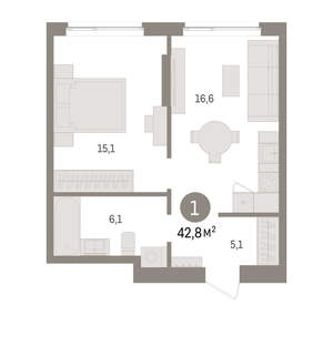 1-к квартира, вторичка, 43м2, 2/16 этаж