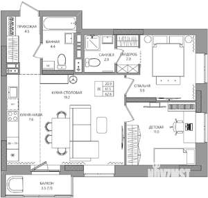 3-к квартира, вторичка, 63м2, 3/8 этаж