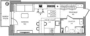 Студия квартира, вторичка, 28м2, 2/9 этаж