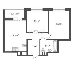 2-к квартира, сданный дом, 51м2, 4/22 этаж