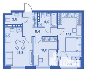 3-к квартира, строящийся дом, 60м2, 4/9 этаж
