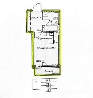 Студия квартира, вторичка, 26м2, 5/6 этаж