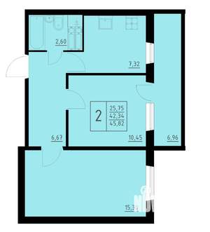 2-к квартира, строящийся дом, 46м2, 10/10 этаж