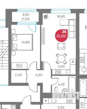 2-к квартира, вторичка, 51м2, 5/8 этаж