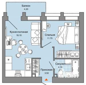 1-к квартира, вторичка, 39м2, 8/8 этаж