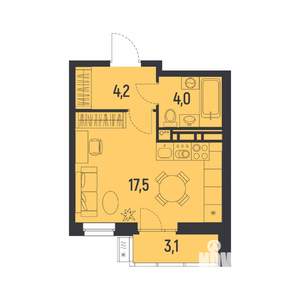 1-к квартира, вторичка, 27м2, 4/12 этаж