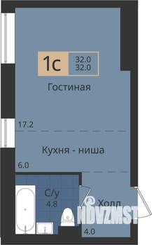 Студия квартира, вторичка, 32м2, 1/4 этаж