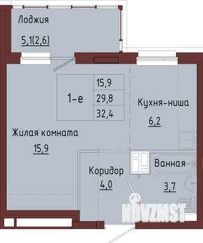 1-к квартира, строящийся дом, 35м2, 2/9 этаж