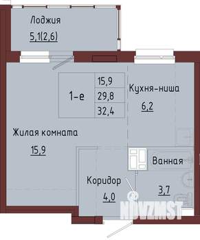 1-к квартира, строящийся дом, 35м2, 8/9 этаж