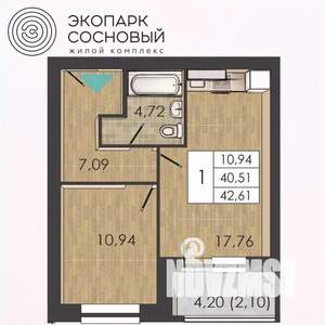 1-к квартира, вторичка, 40м2, 1/4 этаж