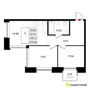 2-к квартира, вторичка, 48м2, 15/25 этаж